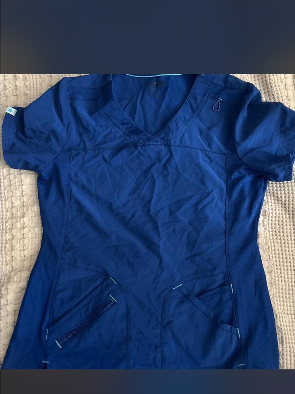 ScrubStar Royal Blue V-Neck Women's Top Size Small